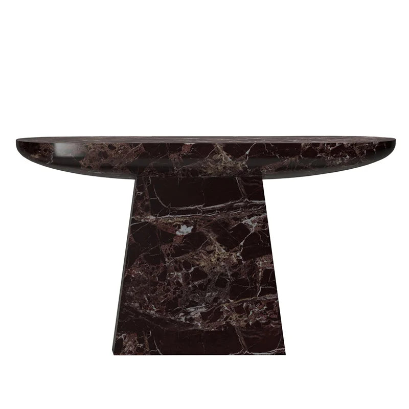 Dark Red Vein Marble Console Table Oval Rounded Tabletop Single Trapezoid Pedestal Luxury Entryway Hallway Table Dream Home - Image 6