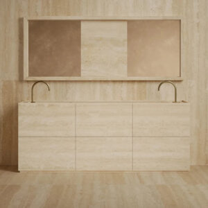 Large Capacity Stone Bathroom Vanity Dual Recessed Sink Complete Matching Mirror Set Resort Guest Room Wash Basin Unit