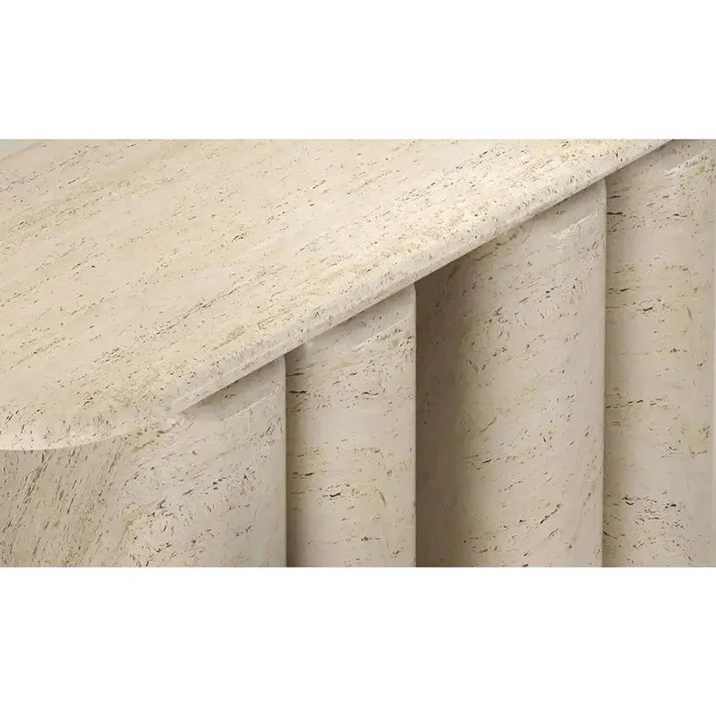 Dream Home Wabi Neutral Travertine Console Table Twin Integrated Loop Support Long Soft Rectangle Top Modern Entry Decor Table - Image 4