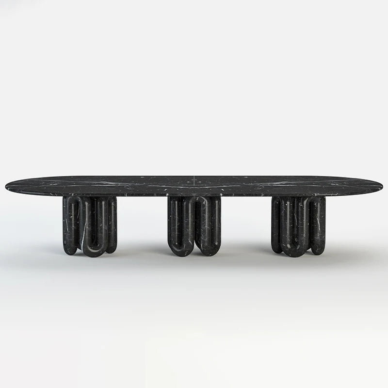Dream Home Nero Marquina Marble Dining Table Oval Racetrack Top With Three Sets of Wave Tube Legs Luxury Modern Dining Table - Image 7