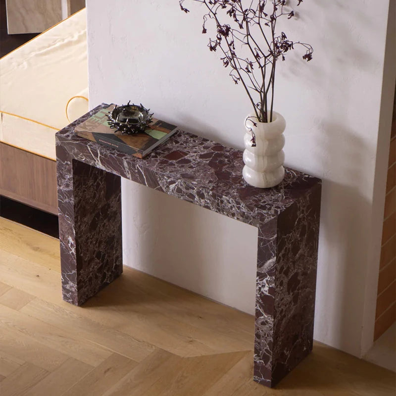 Dream Home Rosso Levanto Marble Console Table Integrated U Shaped Modern Entryway Hallway Accent Table - Image 2