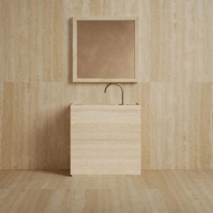Dream Home Viral Cube Floating Stone Vanity Single Recessed Sink Matching Square Stone Mirror Wabi Sabi Bath Cabinet