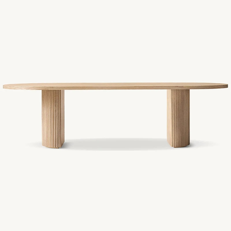 Dream Home Mid Century Oak Dining Table Vertical Fluted Pillar Base Minimalist Oval Tabletop Rustic Home Large Dining Table - Image 7