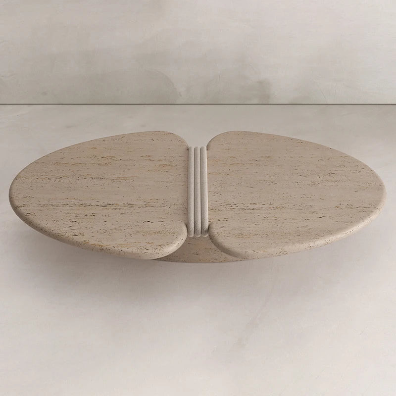 Luxurious Sculptural Separated Petal Coffee Table Rounded Soft Edge Travertine Marble Wabi Sabi Aesthetic Side Table - Image 3