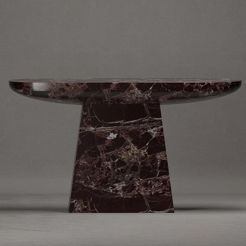 Dark Red Vein Marble Console Table Oval Rounded Tabletop Single Trapezoid Pedestal Luxury Entryway Hallway Table Dream Home - Image 7
