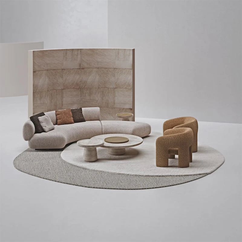 Dream Home Textured Travertine Marble Coffee Table Recessed Mini Round Insert Taper Conical Pedestal Neutral Home Decor Table - Image 5