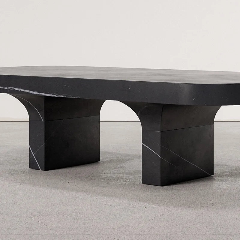 Natural Vein Marble Coffee Table Rectangular Rounded Edge Arch Base Stone Center Table Premium Modern Living Room Furniture - Image 3
