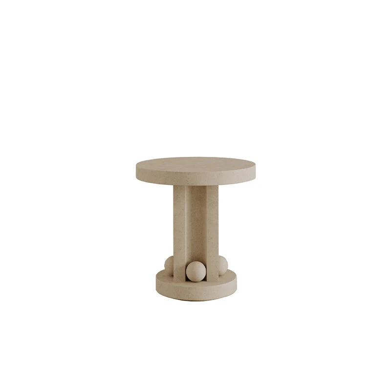 Dream Home Artistic Sculptural Side Table Natural Travertine Round Top with Fluted Column and Spheres Home Decor Table - Image 6