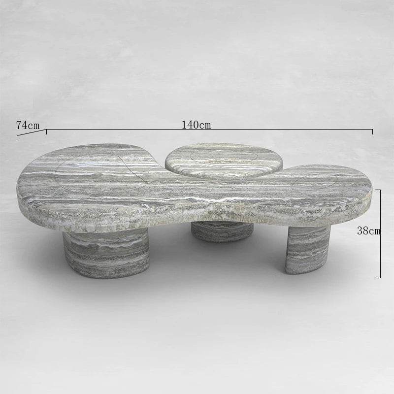 Natural Grey Banded Travertine Coffee Table Tri-Lobe Irregular Top Wabi Sabi Living Room Center Table Dream Home - Image 6