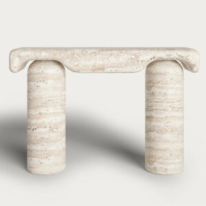 Dream Home Luxury Sculptural Pink Marble Console Table Unique Flared Base Natural Stone Table for Villa Dining Room Home Use