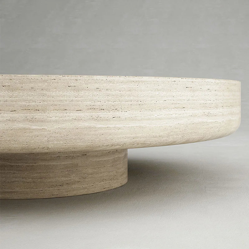 Natural Travertine Marble Coffee Table Round Thick Disc Top Single Cylinder Base Minimalist Living Room Center Table Dream Home - Image 2
