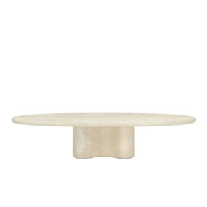 Dream Home Travertine Dining Table Oval Racetrack Top With Integrated Curved Base Wabi Sabi Modern Dining Table