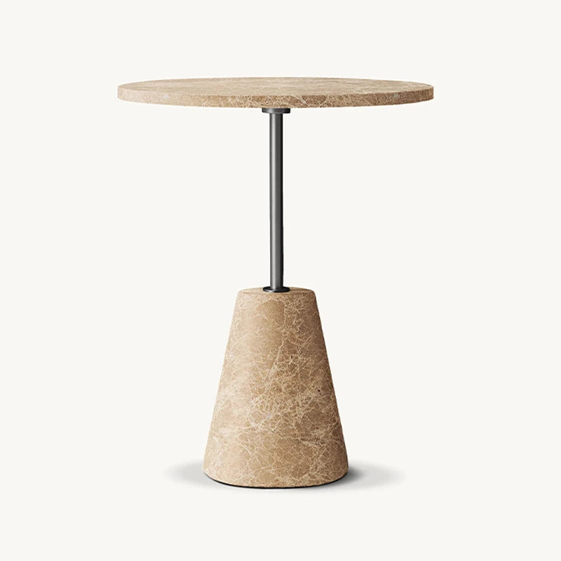 Dream Home Travertine Side Table Conical Base Metal Stem Round Top Wabi Sabi Living Room Accent Furniture - Image 8