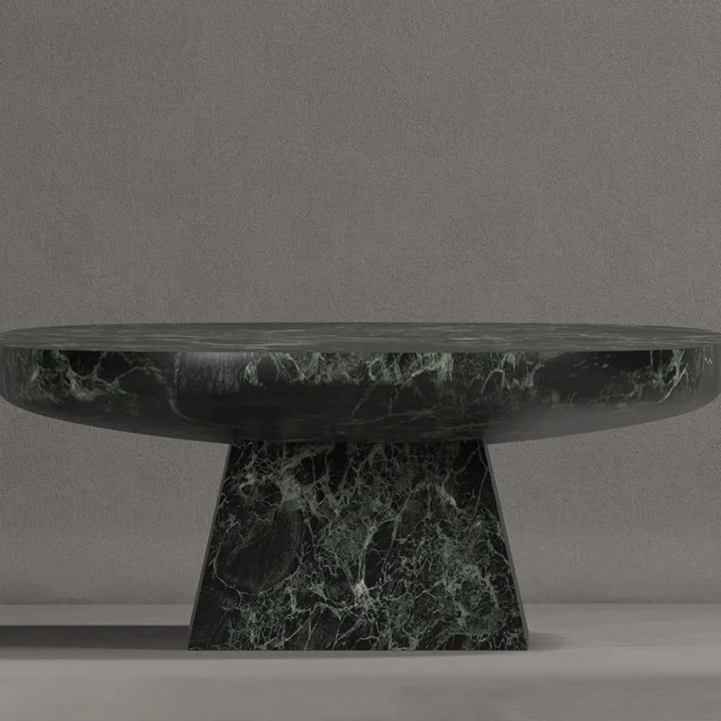 High Gloss Green Vein Marble Coffee Table Solid Stone Oval Tabletop Taper Base Contemporary Home Decor Table Dream Home - Image 4