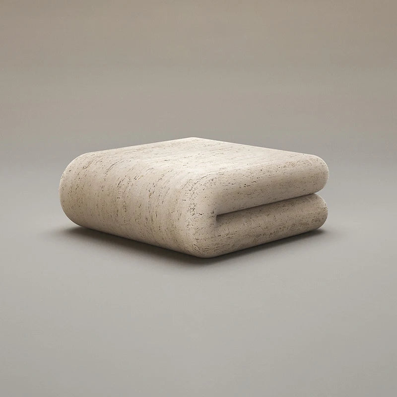 Dream Home Modern Travertine Side Table Sculptural Two Layer Curved Padded Form Contemporary Home Corner Furniture - Image 2