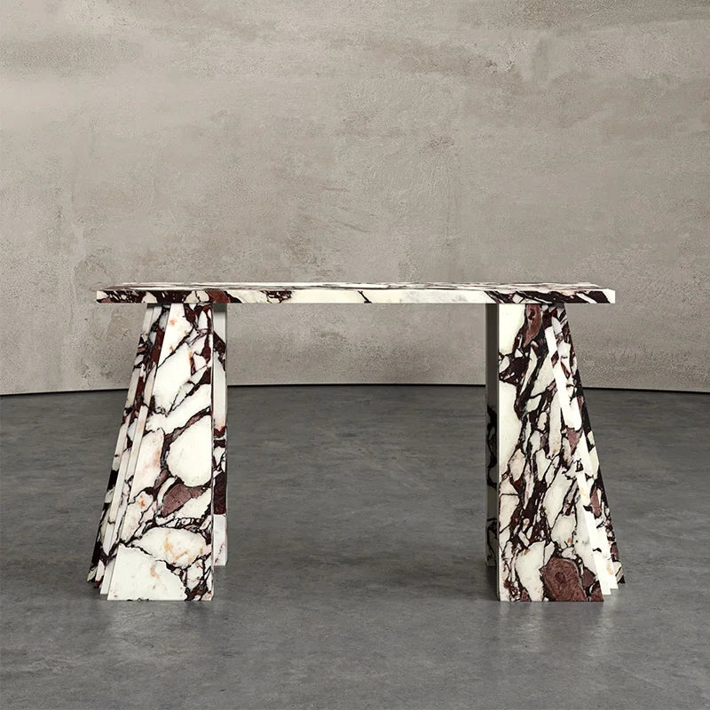 Dream Home Layered Tapered Leg Marble Console Table Slab stacked Stone Sideboard For Contemporary Entryway Decor - Image 4