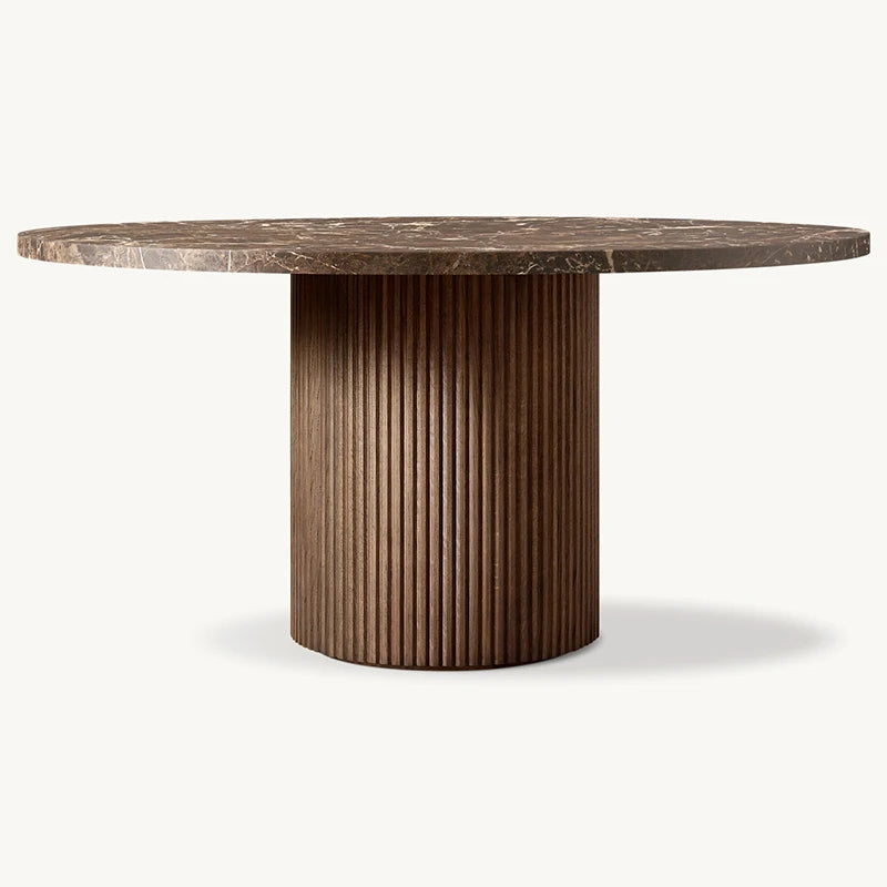 Dream Home Solid Oak Round Dining Table Full Vertical Fluted Cylinder Pedestal Wabi Sabi Villa Dining Room Furniture - Image 3