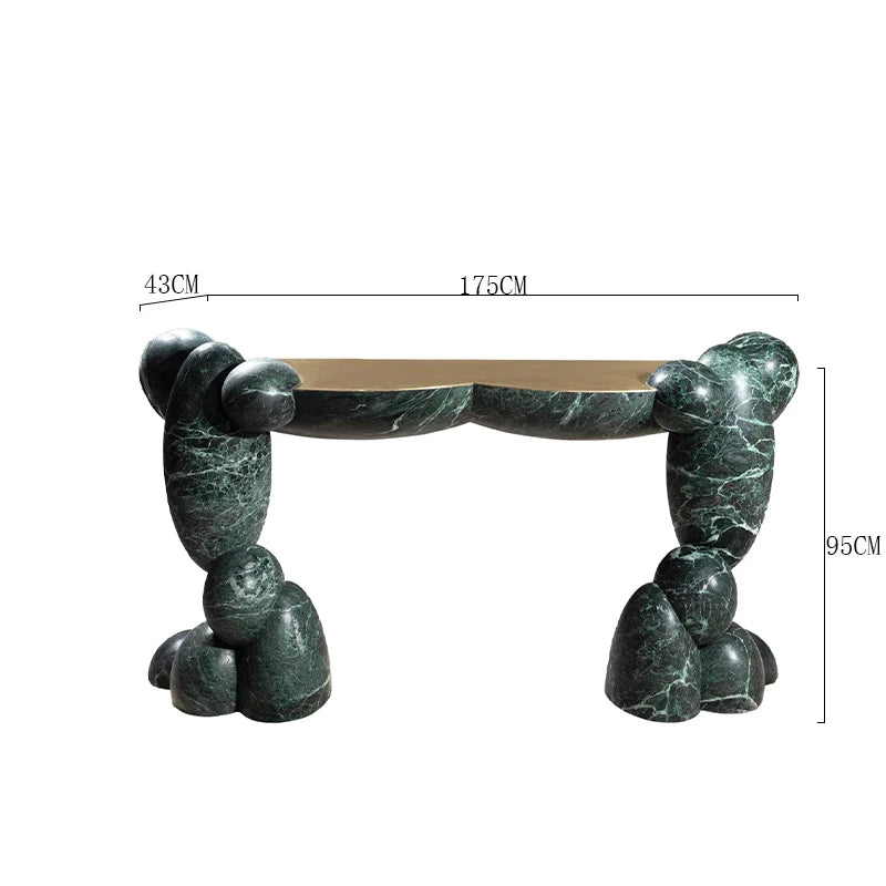 Artistic Sculptural Green Marble Console Table Organic Pebble Base Natural Stone Entry Table for Luxury Villa Hotel Lobby - Image 6