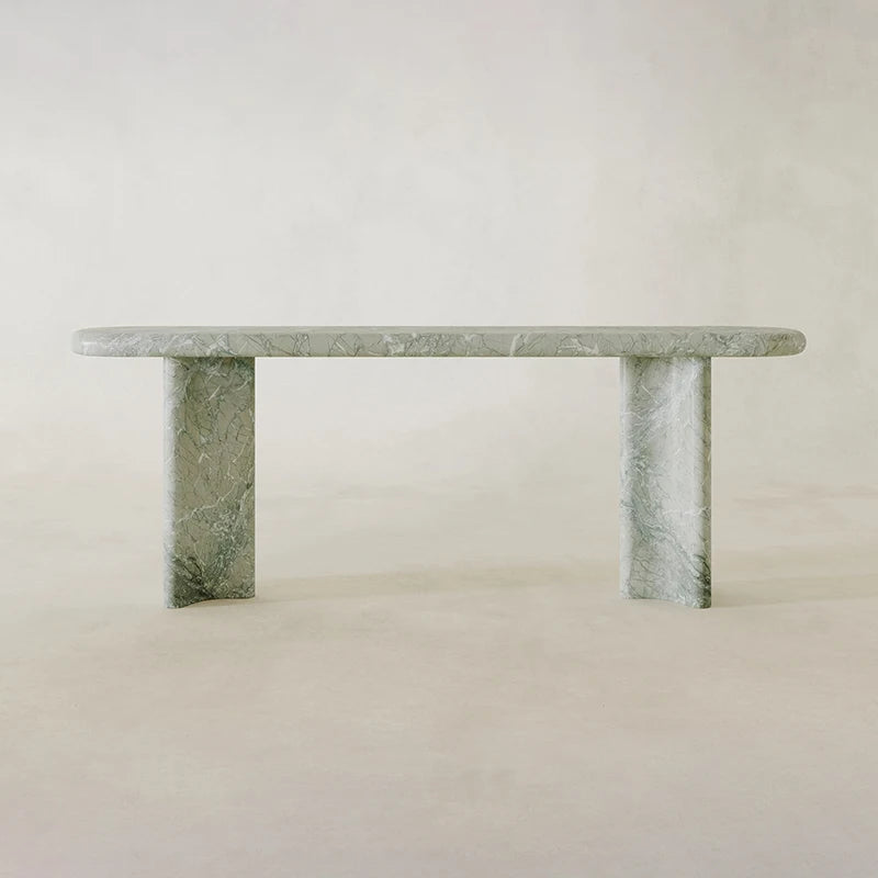 Dream Home Natural Green Marble Console Table Elegant Oval Shape Curved Solid Stone Leg Luxury Entryway Hallway Furniture - Image 7