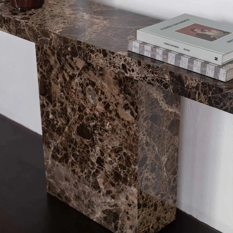 Dream Home Modern Dark Marble Console Table Long Rectangular Top Single Stone Pedestal Elegant Villa Hallway Furniture - Image 4