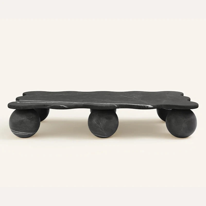 Dream Home Viral Wavy Edge Marble Coffee Table Six Solid Sphere Stone Legs Artistic Designer Living Room Center Table - Image 12