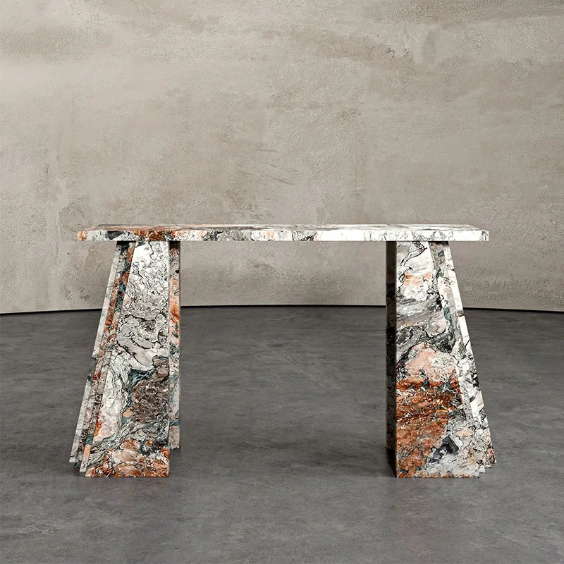 Dream Home Layered Tapered Leg Marble Console Table Slab stacked Stone Sideboard For Contemporary Entryway Decor - Image 11
