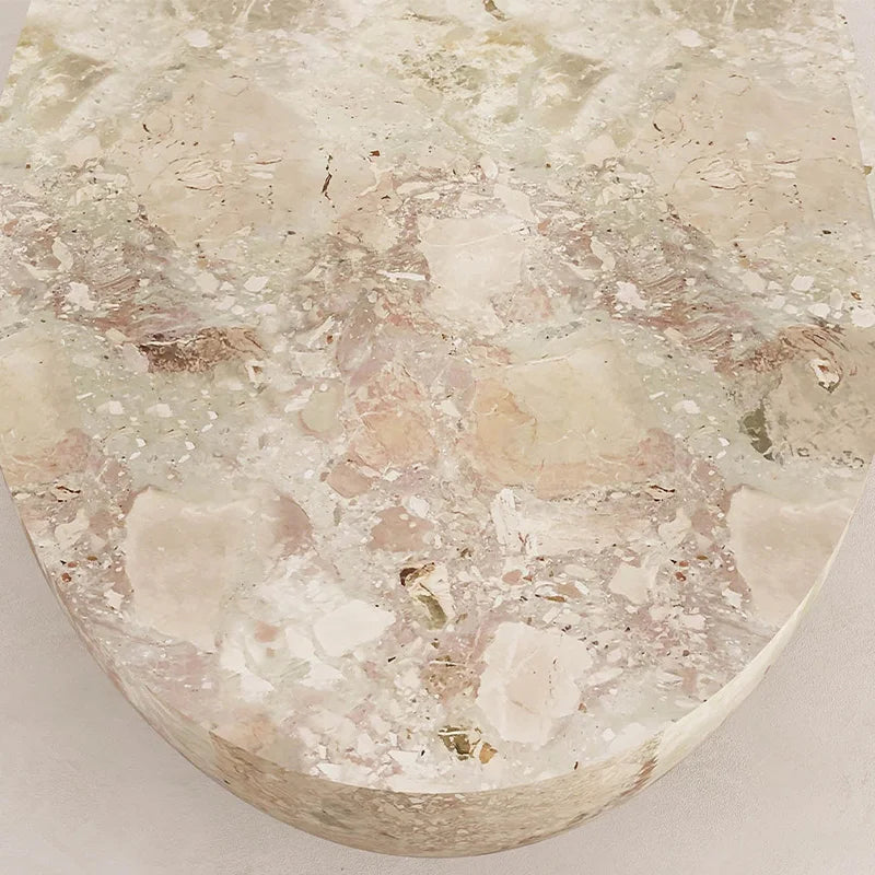 Pink Green Maeble Terrazzo Coffee Table Streamlined Teardrop Bowl Form Single Block Base Wabi Living Room Table Dream Home - Image 6
