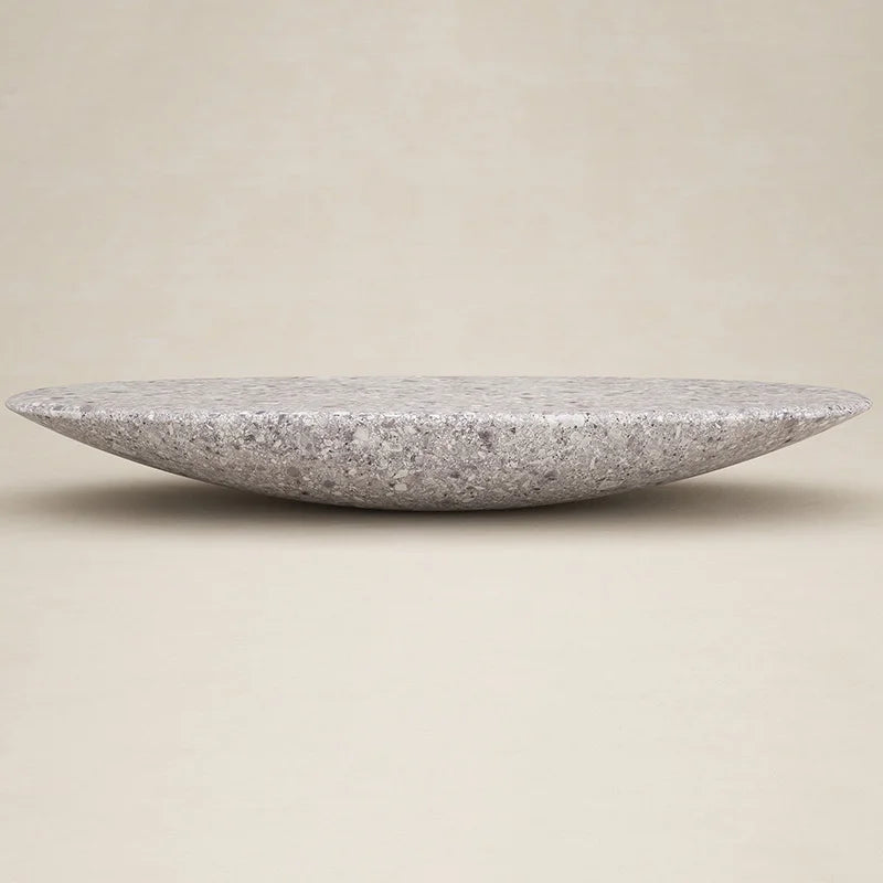 Grey Terrazzo Marble Coffee Table Low Profile Concave Oval Stone Tea Table Designer Villa Decor Center Desk Dream Home