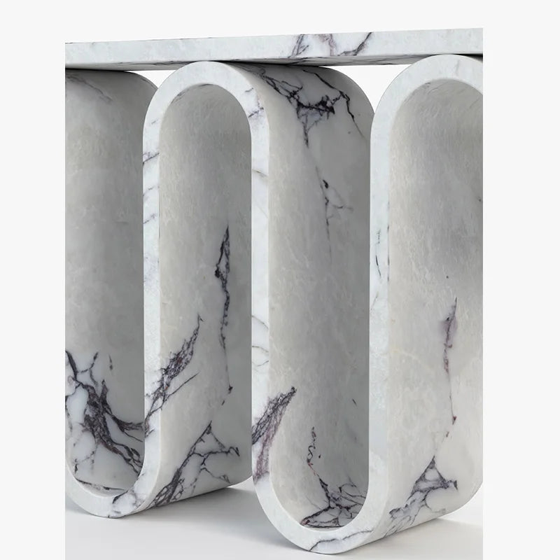 White Marble Console Table Sinuous Wave Loop Frame Sculptural Entryway Hallway Furniture Dream Home - Image 4
