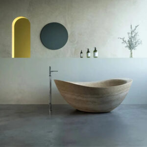 Dream Home Biomorphic Boat Stone Bathtub Single Sway Curved Rim Freestanding Beige Cave Rock Hotel Master Bath Sculpture Tub
