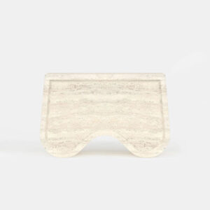 Dream Home Travertine Side Table Monolithic Double Wave Indented Base Trapezoid Silhouette Wabi Sabi Entryway Accent Table