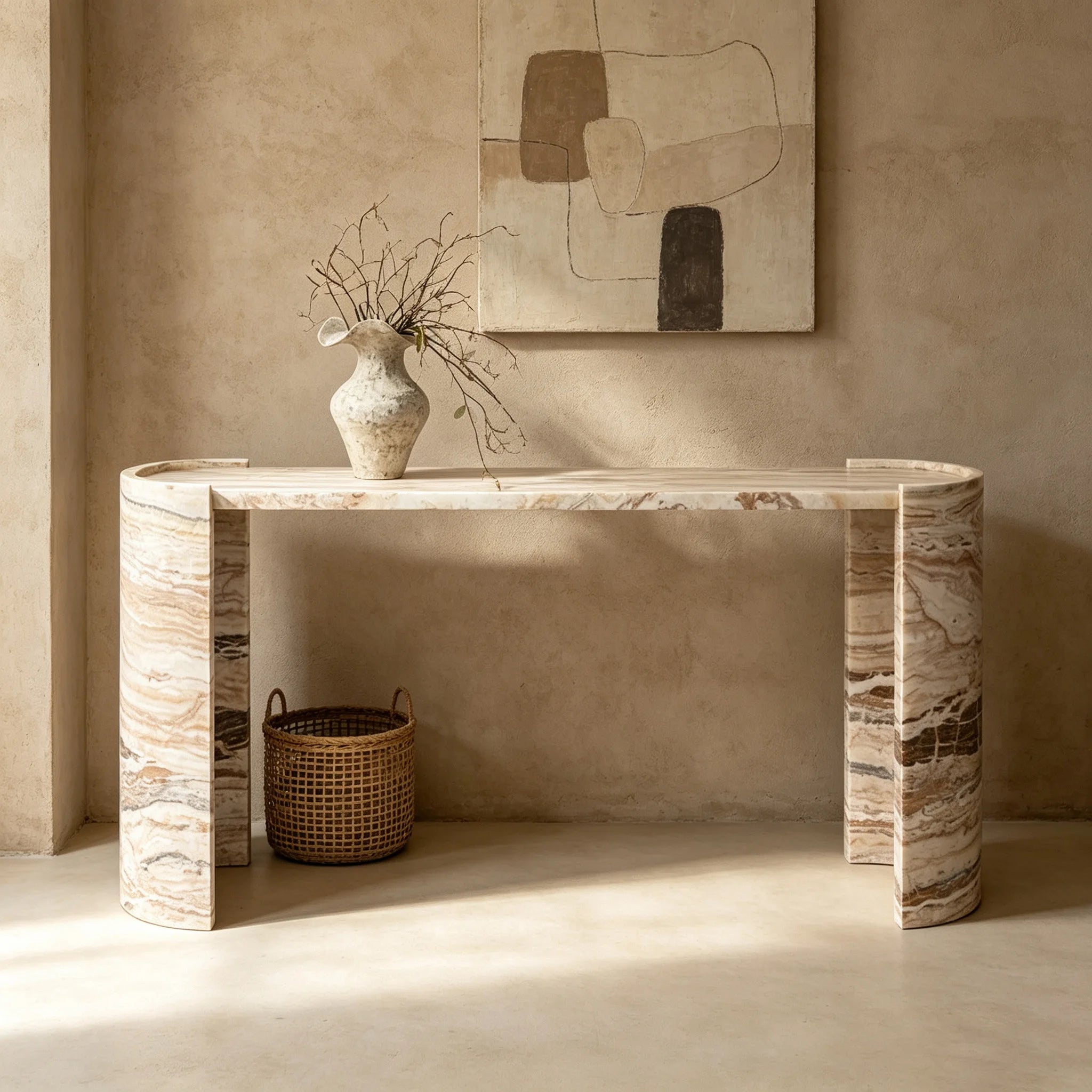 Dream Home Eye Grabbing Dual Curved End Plinth Marble Foyer Table Whole Slab Banded Onyx Hotel Lobby Decor Console - Image 5