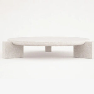 Green Marble Round Coffee Table Solid Block Leg Minimalist Sculpture Living Room Center Table Dream Home