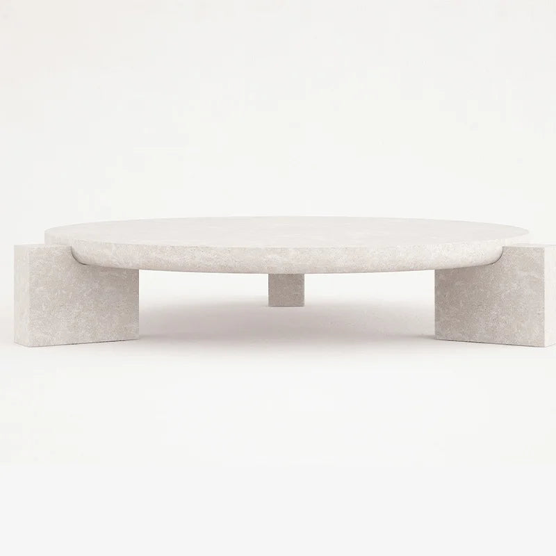 Green Marble Round Coffee Table Solid Block Leg Minimalist Sculpture Living Room Center Table Dream Home