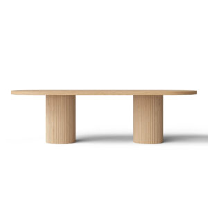 Elongated Oval Oak Dining Table Symmetrical Fluted Cylindrical Supports Minimalist Solid Wood Villa Dining Furniture Dream Home