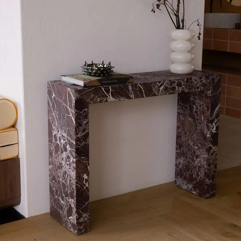 Dream Home Rosso Levanto Marble Console Table Integrated U Shaped Modern Entryway Hallway Accent Table - Image 3