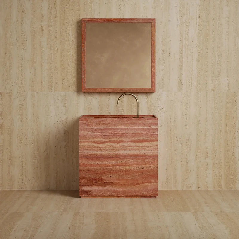 Dream Home Viral Cube Floating Stone Vanity Single Recessed Sink Matching Square Stone Mirror Wabi Sabi Bath Cabinet - Image 11
