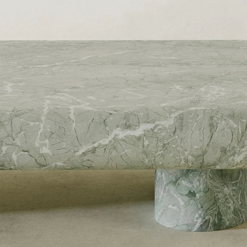Dream Home Nordic Modern Green Marble Coffee Table Elegant Oval Solid Stone Top Minimalist Low Profile Living Room Center Table - Image 5