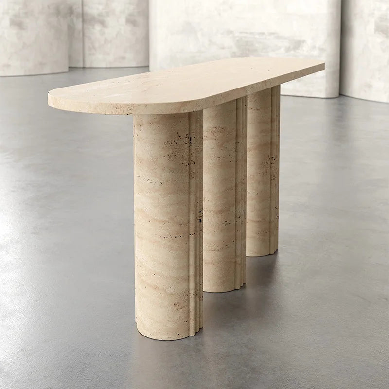 Dream Home Premium Marble Console Table Fluted Column Leg Ellipse Tabletop Solid Stone Hallway Table For Interior Decoration - Image 3