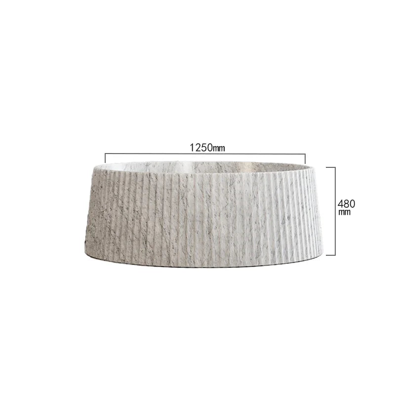 Dream Home Carrara Marble Freestanding Bathtub Full Round Cylinder Vertical Reed Fluted Textured Outer Wall Spa Bath Tub - Image 6