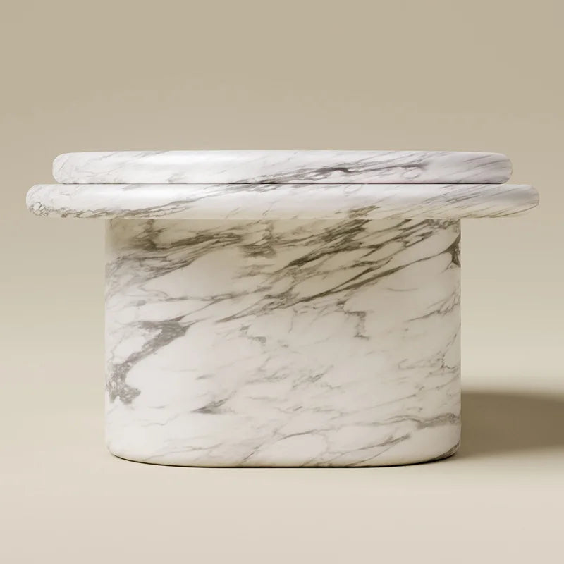 Arabescato Marble Nesting Coffee Table Cylinder Base Oval Overhanging Top Living Room Stone Center Table Dream Home - Image 3