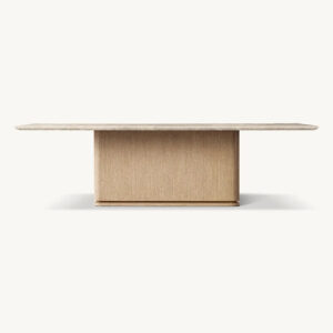 Dream Home Natural Marble Top Dining Table Solid Oak Portal Frame Base Wabi Sabi Villa Residential Dining Furniture
