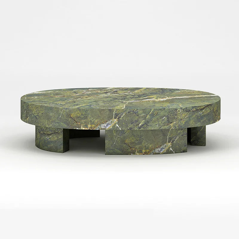Green Marble Oval Coffee Table Segmented Block Supports Natural Verde Stone Modern Living Room Center Table Dream Home