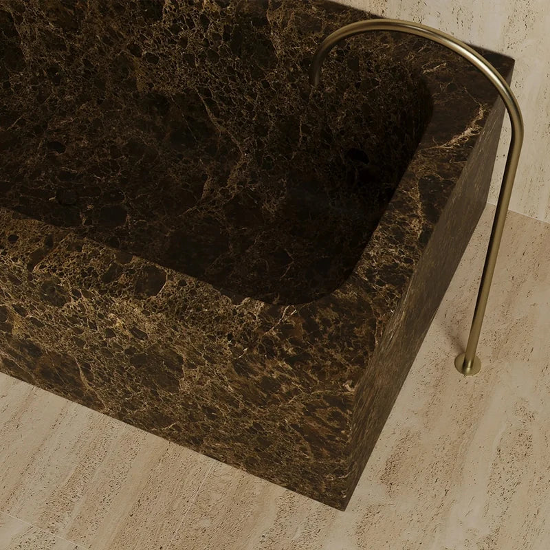 Thick Solid Cube Profile Freestanding Tub One Piece Natural Travertine Marble Multi Stone Grain Villa Master Bathroom Bathtub - Image 4