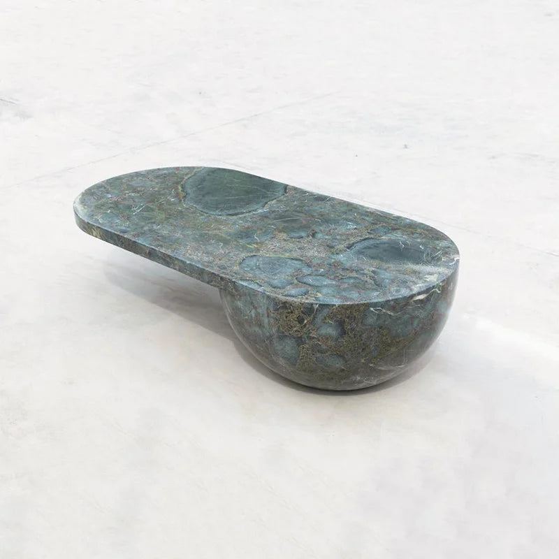 Dream Home Radiant Half Sphere Base Green Marble Coffee Table Irregular Bean Oval Top Organic Sculpture Living Center Table - Image 3