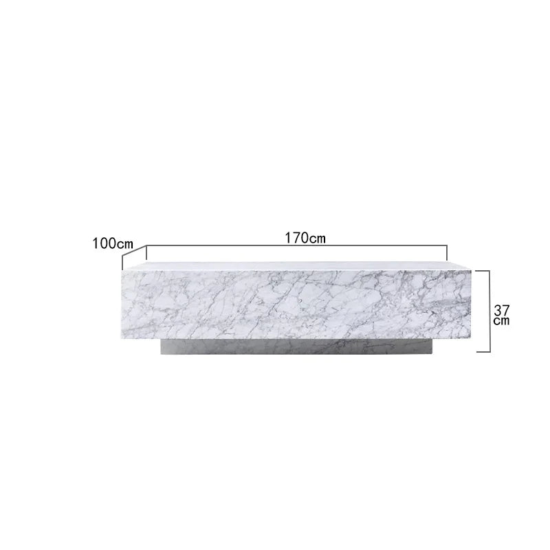 Stunning Solid Block Marble Coffee Table Thick Cuboid Double Layer Base Arabescato White Vein Living Room Center Table - Image 6