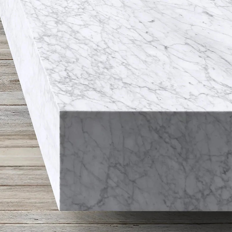 Stunning Solid Block Marble Coffee Table Thick Cuboid Double Layer Base Arabescato White Vein Living Room Center Table - Image 3