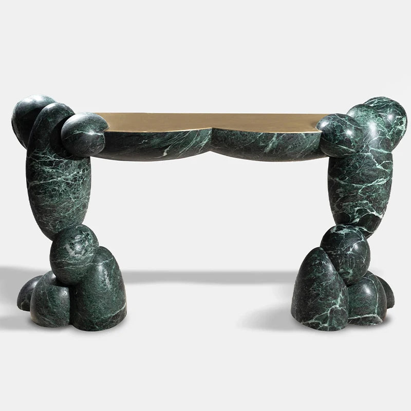 Artistic Sculptural Green Marble Console Table Organic Pebble Base Natural Stone Entry Table for Luxury Villa Hotel Lobby - Image 7
