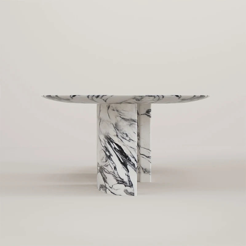 Dream Home Arabescato Marble Dining Table Oval Racetrack Top With Dual Solid Column Bases Minimalist Modern Dining Table - Image 2