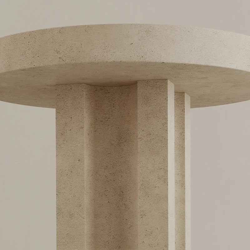 Dream Home Artistic Sculptural Side Table Natural Travertine Round Top with Fluted Column and Spheres Home Decor Table - Image 4